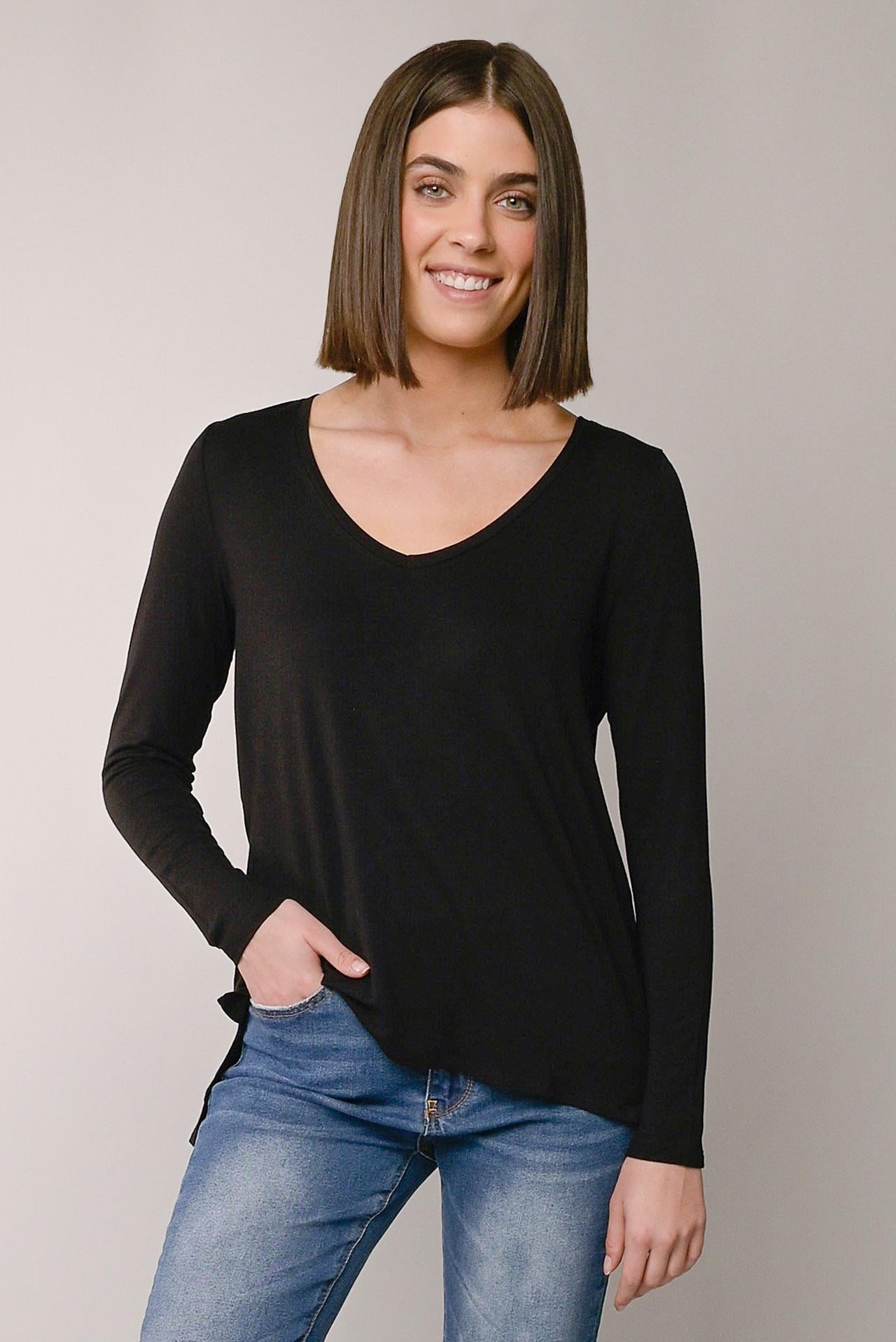 L/S V-NECK HI-LO TOP