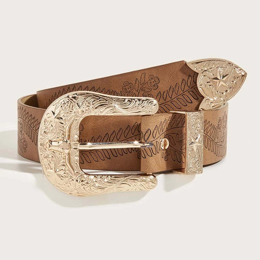 Western Style Horseshoe Print Camel Belt - Camel