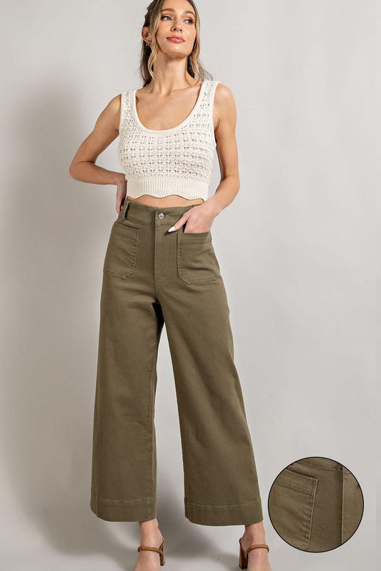 ee:some Olive Soft Washed Wide Leg Pants