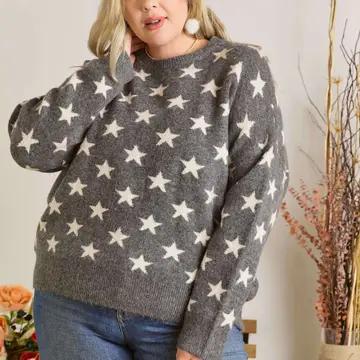 PLUS SIZE STAR SWEATER TOP CESW2417AX