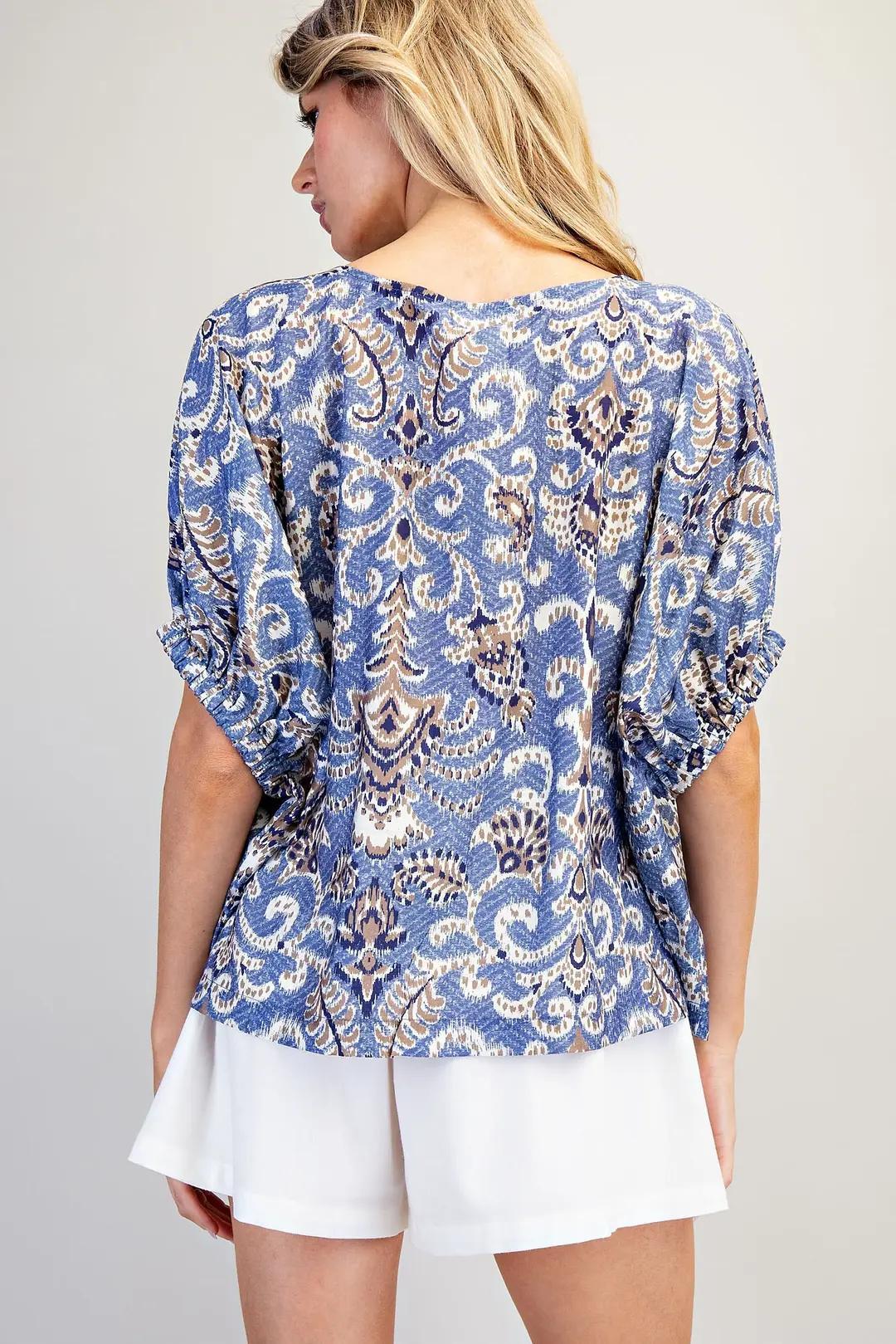 EE:SOME Ornate Printed Dolman Sleeve Blouse