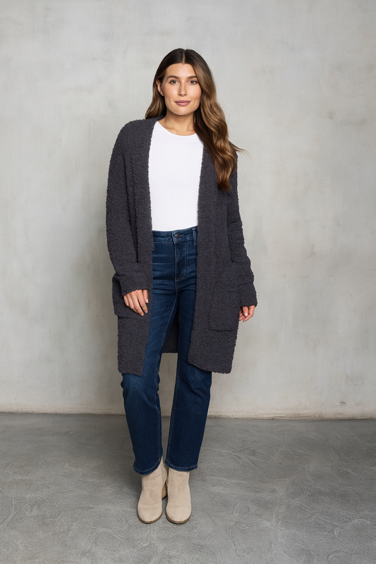 Longline Popcorn Open Front Cardigan