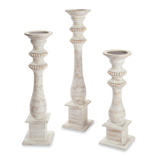 White Wood Beaded Candleholders