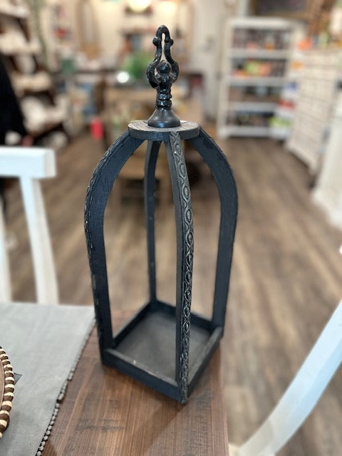 Wooden Lantern with Metal Topper